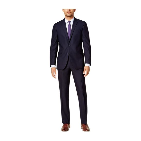 NWT REACTION KENNETH COLE Mens Navy Check Classic Fit Suit 40W/ 32L